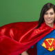 Super Mother in Red Cape With Chest Crest Smiling