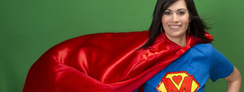 Super Mother in Red Cape With Chest Crest Smiling