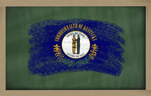 Chalky american state of kentucky flag painted with color chalk on old blackboard