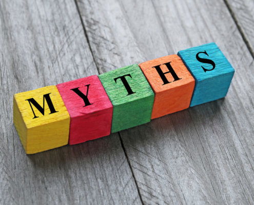 M Y T H S on colored blocks